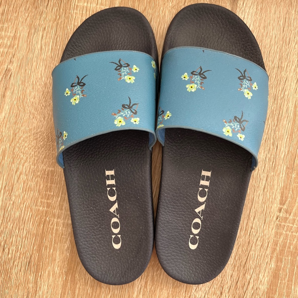 Coach Blue Flowered Slide Sandals Size 9